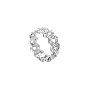 Bague cubaine 9mm pour homme style hip hop sertie de zircons brillants finition argent