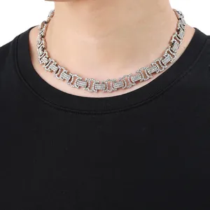 Collier Mailles Cubaines Hip Hop Iced Out pour Hommes Entièrement Serti de Strass Alliage Bijoux de Rue Or Argent Bracelet Cadeau