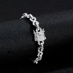 Iced-out Cuban link chain necklace with sparkling rhinestones in a street hip-hop style