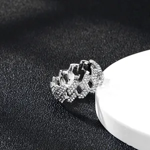 Bague chaîne Cubaine 9mm pour homme en argent avec pavage de pierres brillantes en zircon