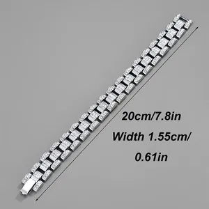 Silver iced out Cuban link bracelet for men with sparkling rhinestones and folding clasp