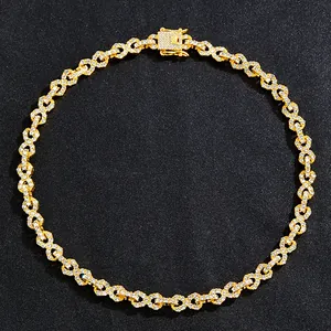 Iced out gold infinity link Cuban chain necklace with sparkling crystals and box clasp
