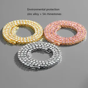 Hip hop 4mm tennis chains in gold, rose gold and silver finish with 5A rhinestones