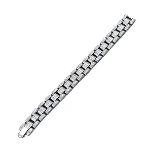 Silver multi-row iced out Cuban link bracelet with cubic zirconia in hip hop style