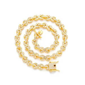 Hip Hop Cuban Link Necklace Bracelet Iced Out Zirconia Infinity Chain Gold Silver Plated Streetwear Jewelry For Men Women