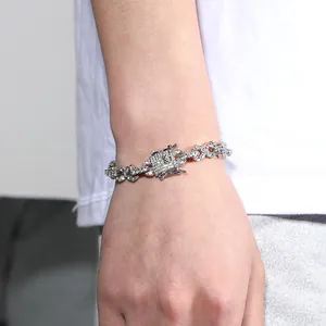Iced out silver infinity link Cuban bracelet with sparkling zircons and box clasp