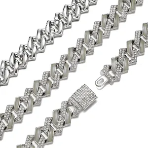 Luminous iced out 15mm Cuban link chain hip hop necklace with rhinestone buckle