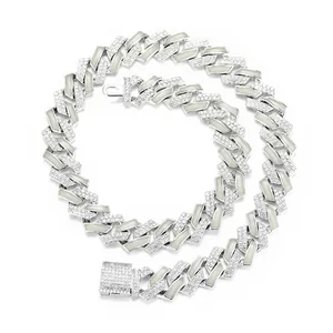 Hip Hop 15mm Iced Out Cuban Link Chain Glow In The Dark Enamel Rainbow Rhinestone Alloy Necklace For Men Women Party