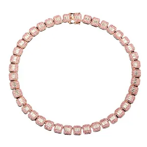 12mm Rosa Iced-Out Gliederkette mit quadratischen Strasssteinen und Roségold-Finish