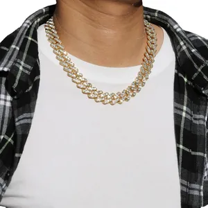 Hip-Hop 16mm goldene Cuban Link Kette voll besetzt mit Zirkonia Steinen für Herren Mode