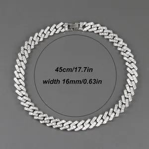 Silberne 16mm Iced Out Gliederkette für Herren im Hip-Hop-Stil mit 45cm Länge