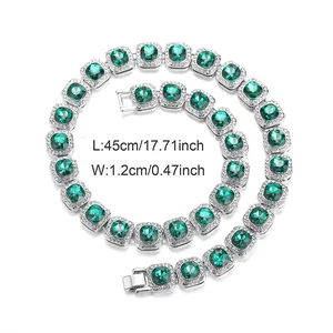 Luxe 10mm hiphop ketting met smaragdgroene stenen en zilveren diamanten zettingen