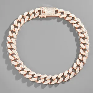 Chunky 19mm rose gold Cuban link necklace featuring full iced out pavé zircon stones