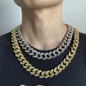Chunky 19mm Cuban link chain necklace in gold and silver with iced out rhinestones