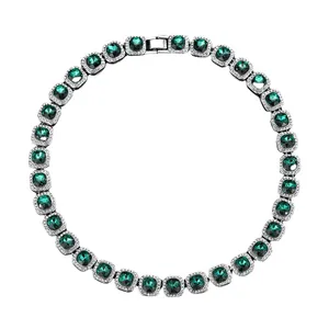 Luxe hiphop tennis-halsketting met 10mm smaragdgroene stenen en zilveren diamanten