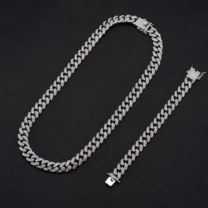 Hiphop Iced Out Miami Cuban Link Necklace For Men Women Zinc Alloy Full Rhinestone Chain Hiphop Jewelry Gift