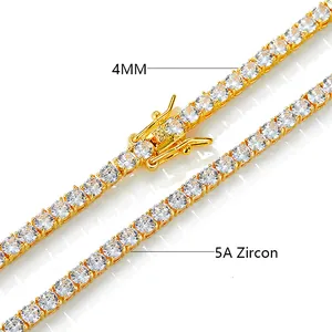 Goldene 4mm Tenniskette Halskette mit erstklassigen 5A Zirkonia und Sicherheitsverschluss