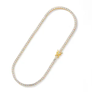 Detail einer 4mm vergoldeten Tenniskette mit klaren Zirkoniasteinen in Krappenfassung