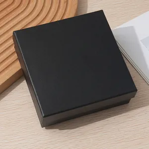 Premium black textured paper jewelry gift box with luxury Saffiano finish and lid