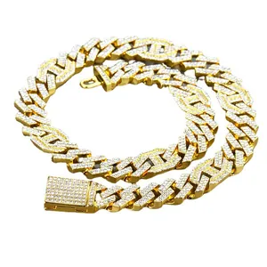 Luxury gold iced-out Cuban link chain necklace with full diamond micro-pave detailing