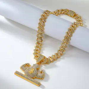 Collana cubana dorata con ciondolo sacco di soldi muscoloso hip hop e strass brillanti
