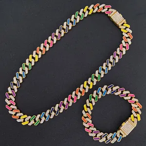 Set catena cubana hip hop con smalto colorato e pietre scintillanti in oro lusso