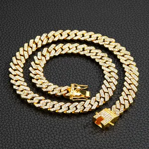 Collana cubana placcata in oro hip hop con strass pavé e chiusura di sicurezza