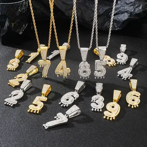 Pendenti numerici hip hop con cristalli su catene a corda in oro e argento massiccio
