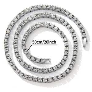 Clásica cadena tennis hip hop de 50 cm en plata con brillantes piedras de circonita