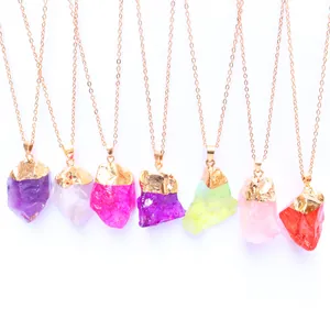 Naturkristall Stein Anhänger Nur Ohne Kette Unregelmäßiger Rohachat Edelstein Vergoldet Boho Schmuck Für Damen Alltag