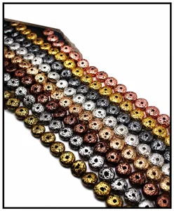 Macro view of metallic lava-textured large-hole spacer beads for DIY jewelry
