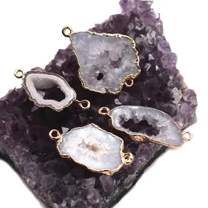 Connettore in agata druzy naturale placcato oro per creazione di gioielli fai-da-te