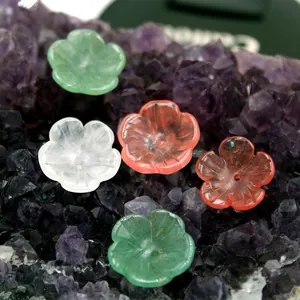 Macro shot of hand-carved jade flower petal beads for DIY jewelry accessories and crafts