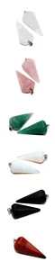 Detailed view of various hexagonal natural crystal pendants with silver metal clasps
