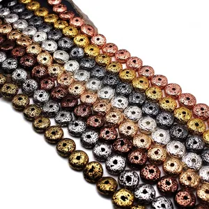 Electroplated Natural Lava Stone Beads Donut Round Loose Beads For DIY Bracelet Necklace Jewelry Making Finding Materials