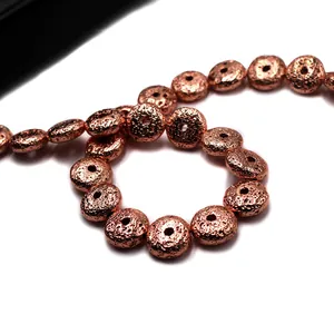 Electroplated Natural Lava Stone Beads Donut Round Loose Beads For DIY Bracelet Necklace Jewelry Making Finding Materials