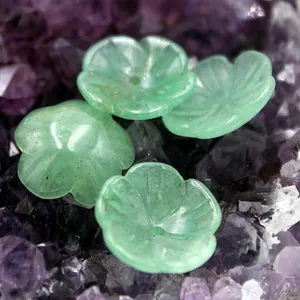 Set of four hand-carved green aventurine flower petals for DIY jewelry making