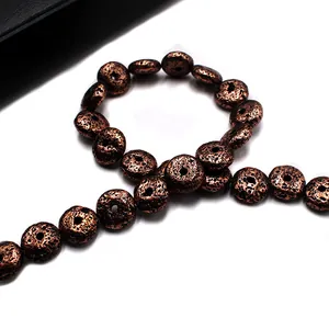 Copper plated volcanic stone round spacer beads for DIY bracelet and jewelry making