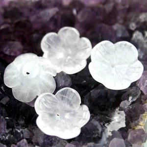 Hand-carved white jade stone flower petal beads for DIY jewelry making accessories