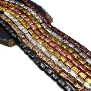 Perle Rettangolari in Pietra Lavica Naturale Galvanizzata Per DIY Bracciale Collana Vintage Bohemian Gioielli Accessori