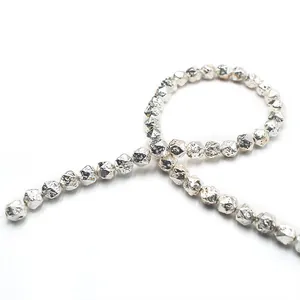 Faceted silver plated volcanic stone beads with irregular metallic finish for DIY jewelry