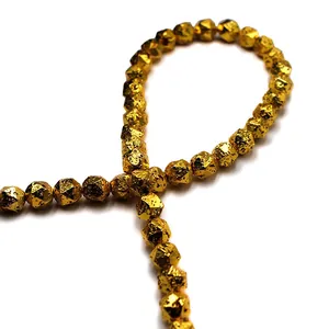Faceted gold plated volcanic stone beads with natural rock texture for DIY jewelry