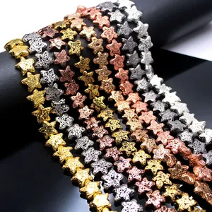 Perline Sciolte a Stella in Pietra Vulcanica Naturale Perline Galvaniche Metalliche per Creazione Gioielli Bracciali