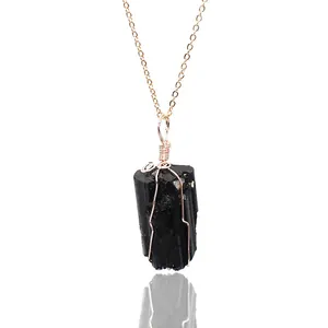 Natuurlijke Zwarte Toermalijn Ruwe Steen Draadgewikkeld Hanger Zonder Ketting Onregelmatige Handgemaakte Kristallen Sieraden Vrouwen