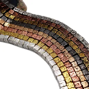 Vergoldete quadratische Lavasteinperlen in Gold Silber und Roségold für DIY-Schmuck