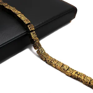Vintage-Armband aus bronzeplattierten Lavagestein-Würfelperlen mit Metallstruktur