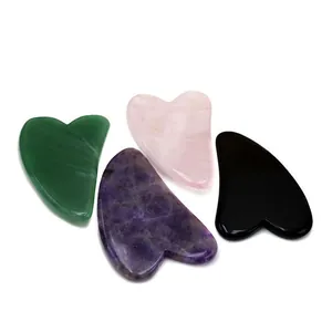 Set di raschietti Gua Sha a cuore in quarzo rosa giada ametista e ossidiana naturale