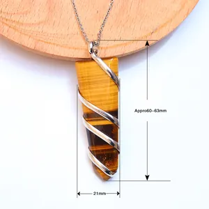 Colgante de espada ojo de tigre con alambre de plata, medidas de 60-63mm de alto