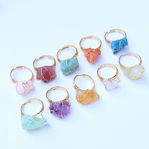 Anillos ajustables hechos a mano de amatista y piedras naturales bañados en oro para mujer
