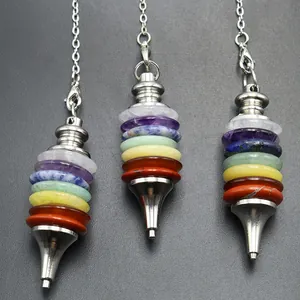 Seven Chakra crystal pendulum necklace with natural stone pendants and silver chain